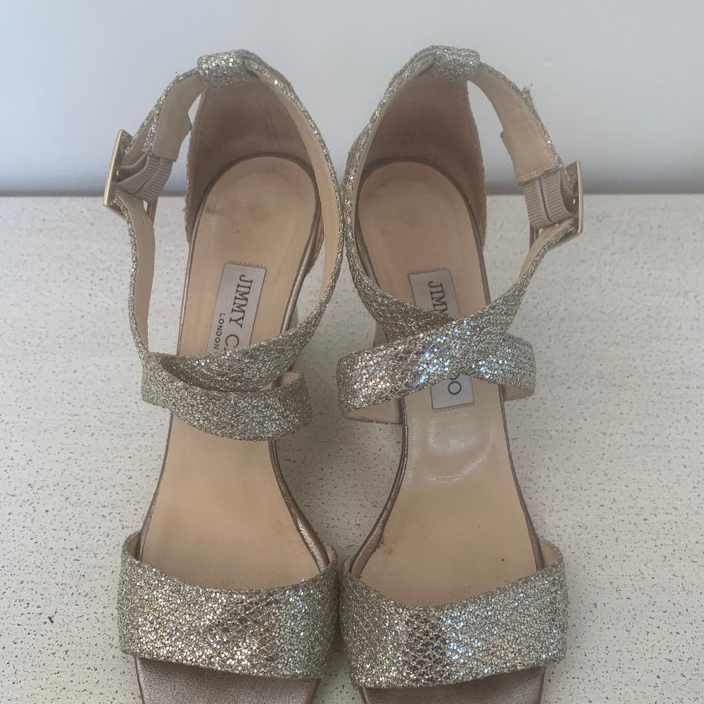 Jimmy Choo Fearne Glitter Crisscross Wedge Sandal